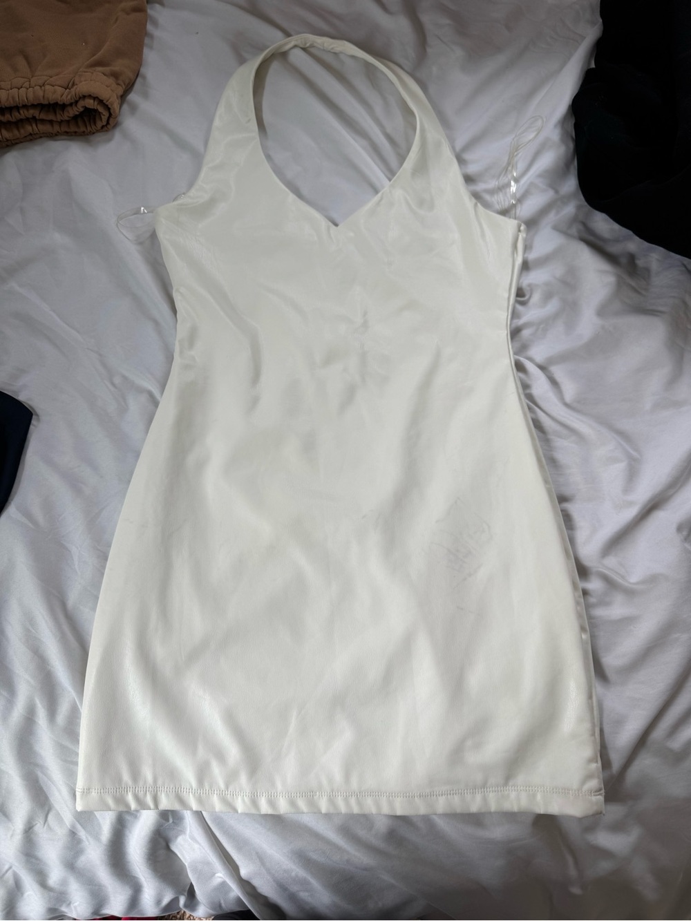 Simple White V-Neck Halter Mini Dress